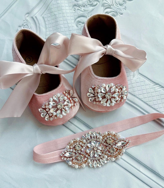 Dusty rose baby shoes & headband set