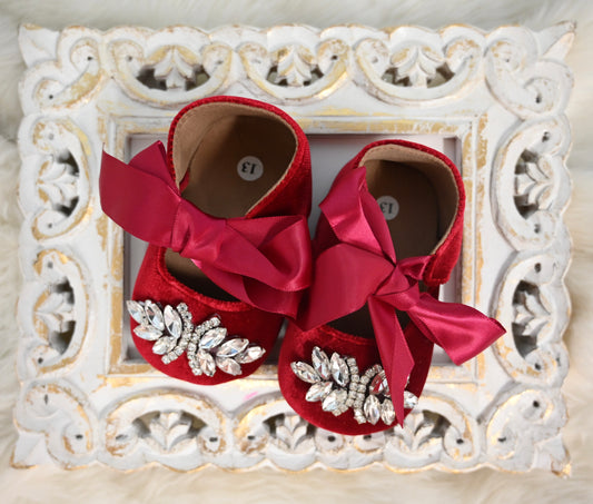 Crystal red velvet baby shoes